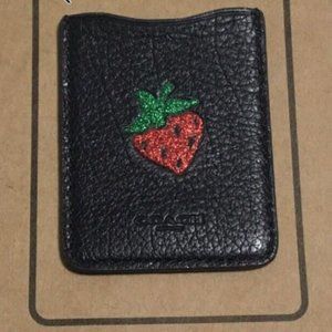 NWT Coach Midnight Navy Strawberry Phone Pocket Sticker